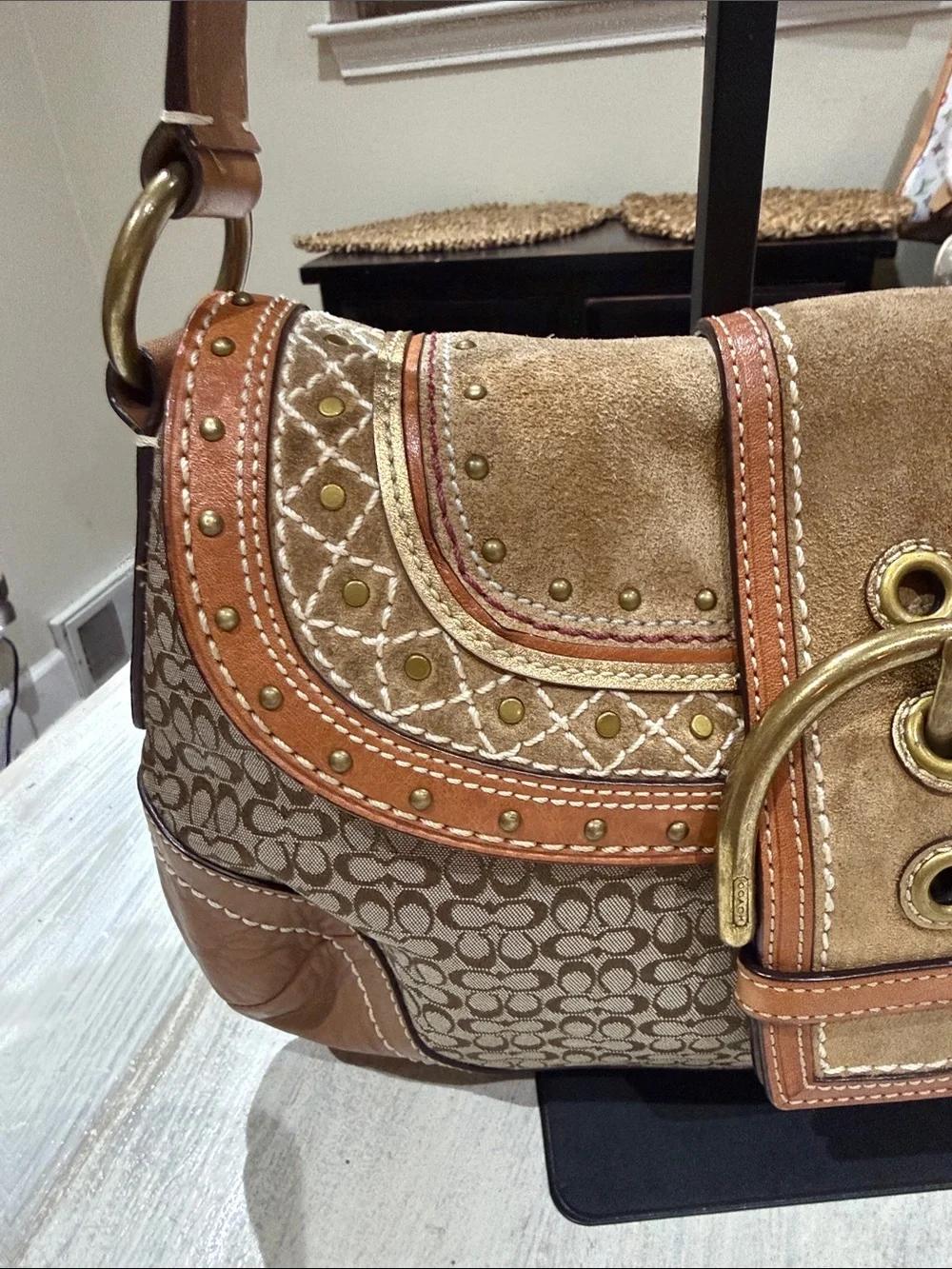 Rare Vintage Y2K Coach SoHo Renaissance Bohemian Patchwork Buckle Flap Bag